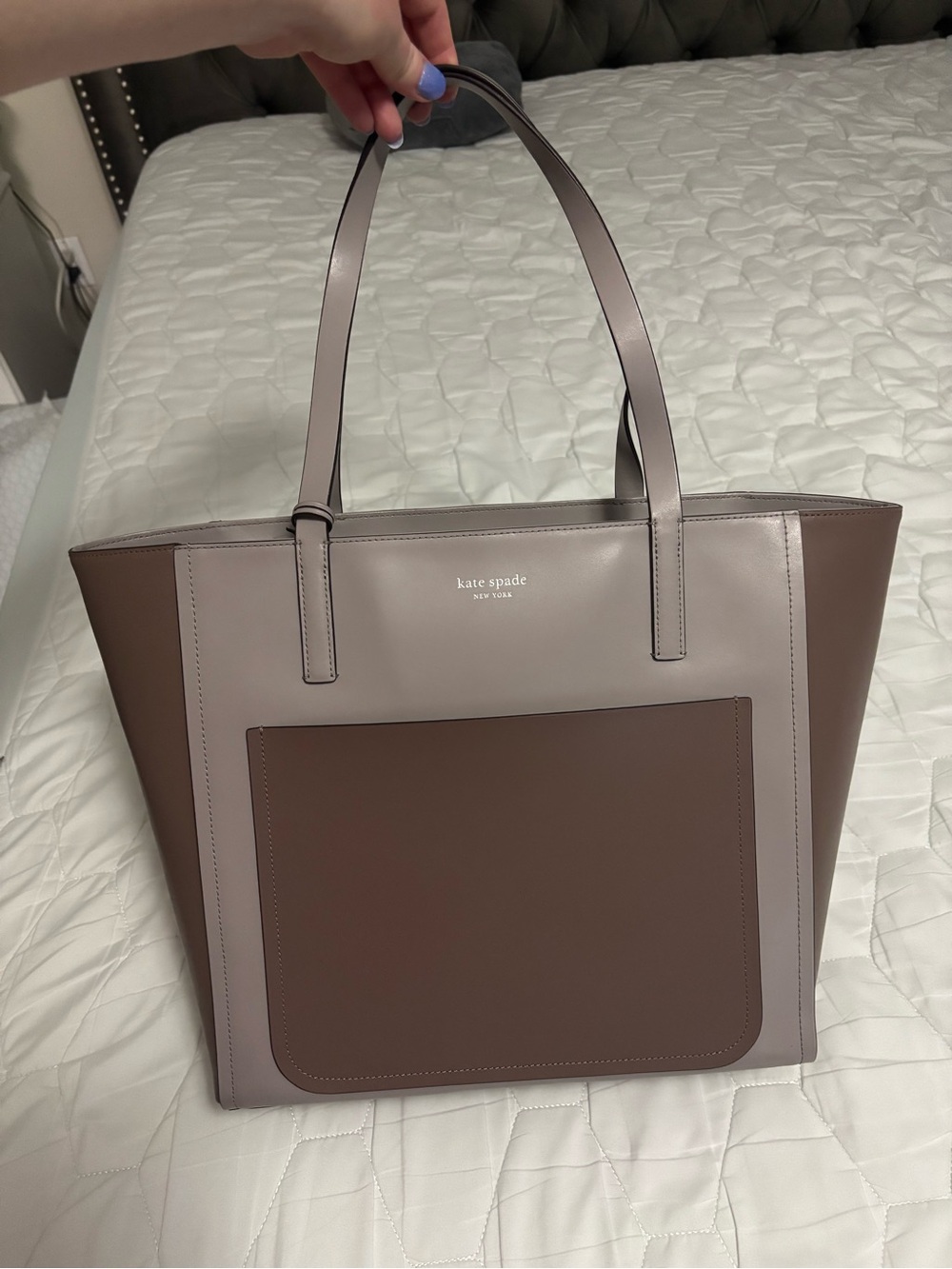 kate spade Two-Tone Brown & Taupe Leather Pocket Tote